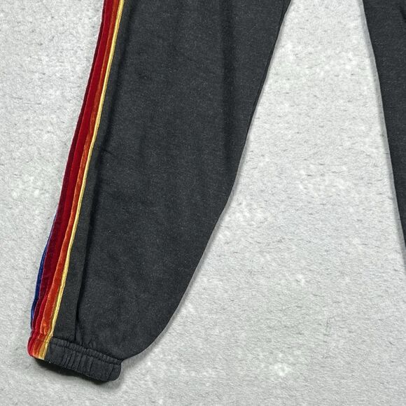 Aviator Nation Sweatpants Joggers 5 Stripe Rainbow Velvet Logo Women’s Small - Picture 3 of 13
